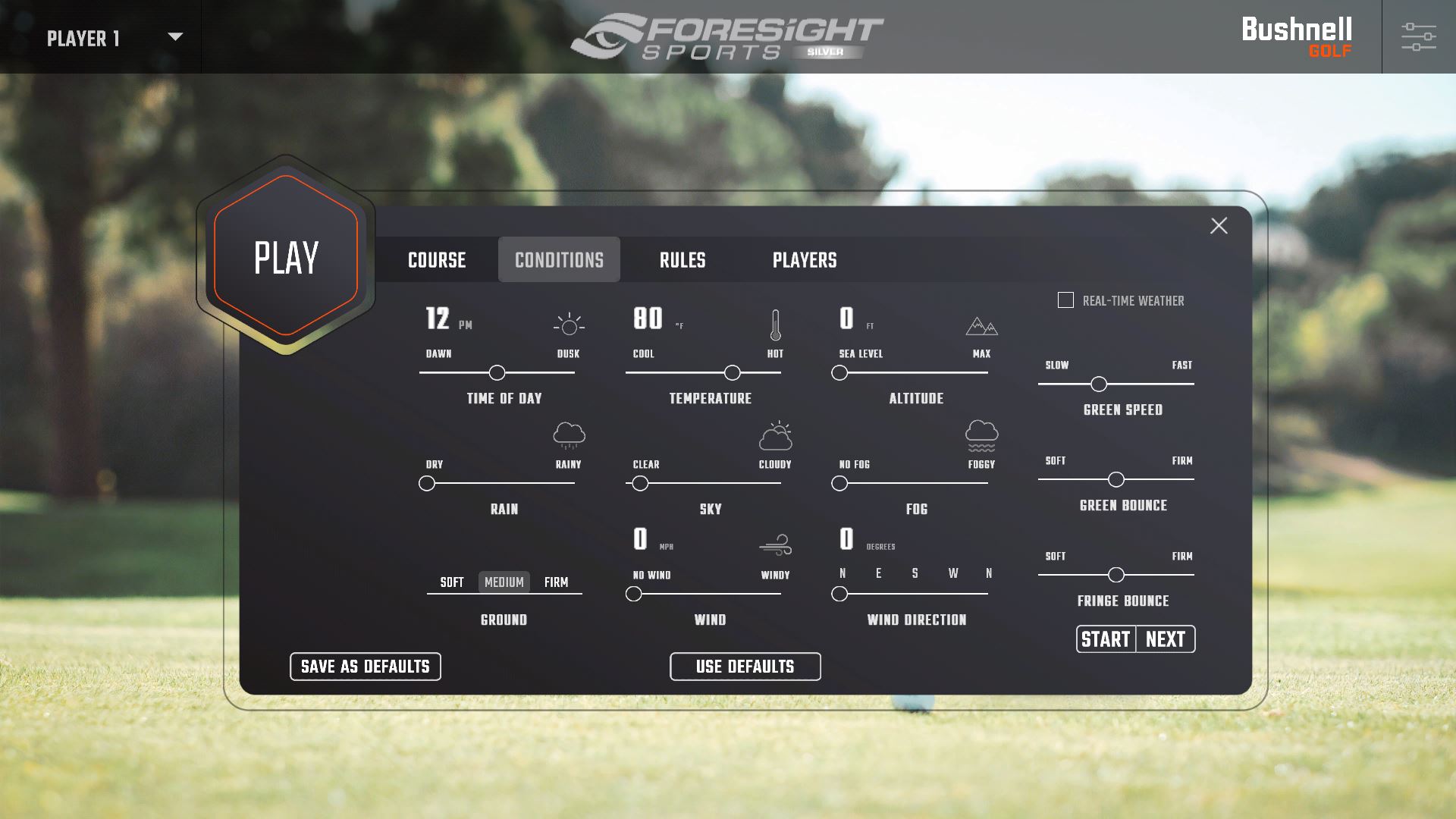 Select Course Conditions Screen
