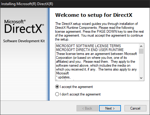 The Direct X installer