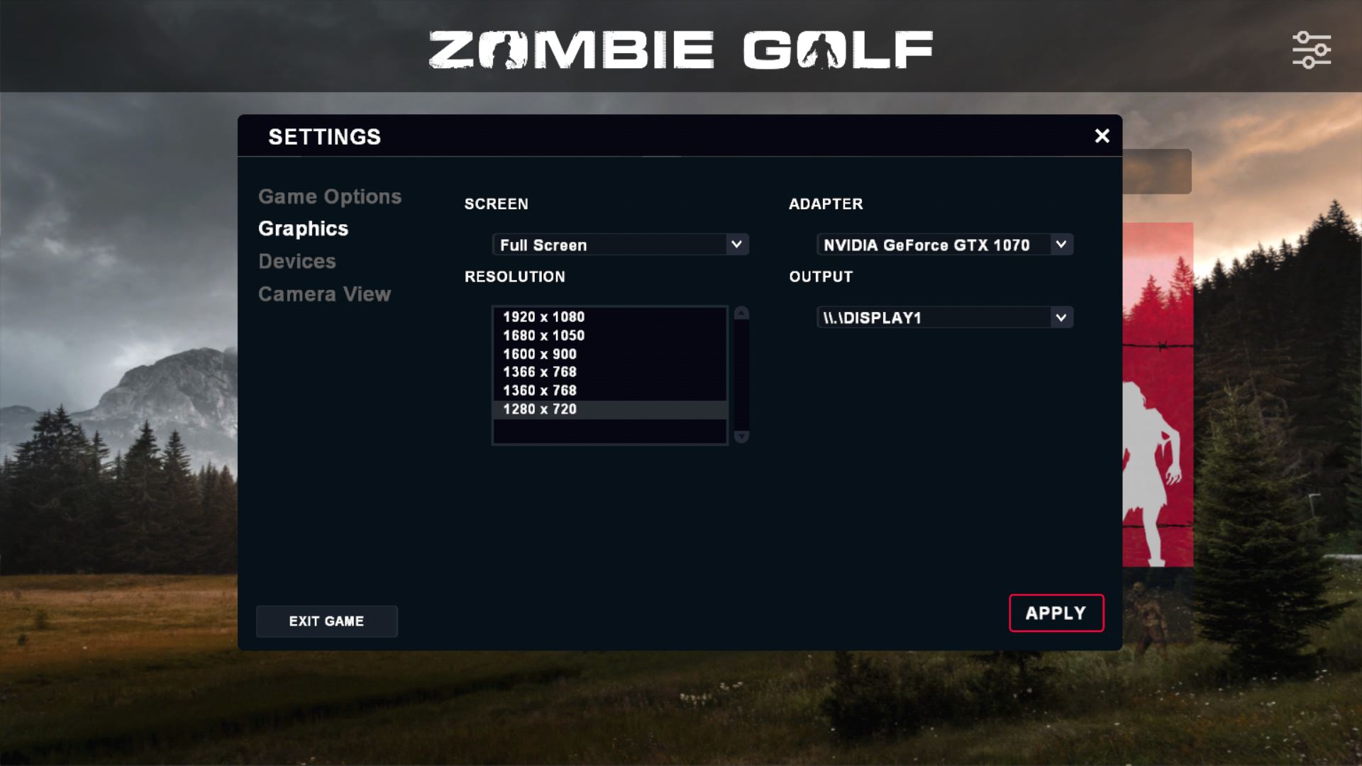 Zombie Golf Settings - Graphics