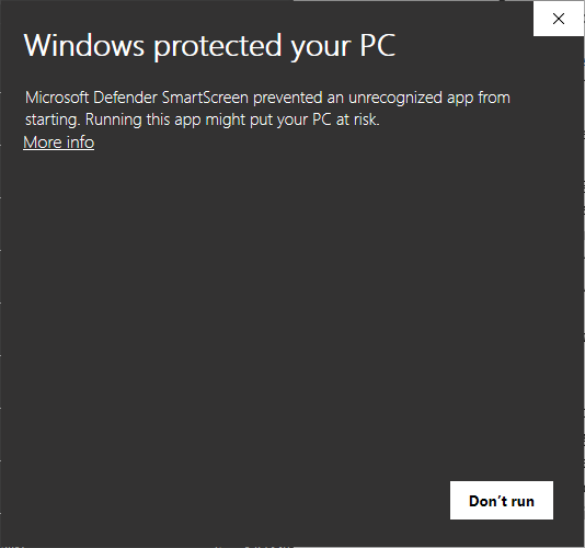 Windows protection popup