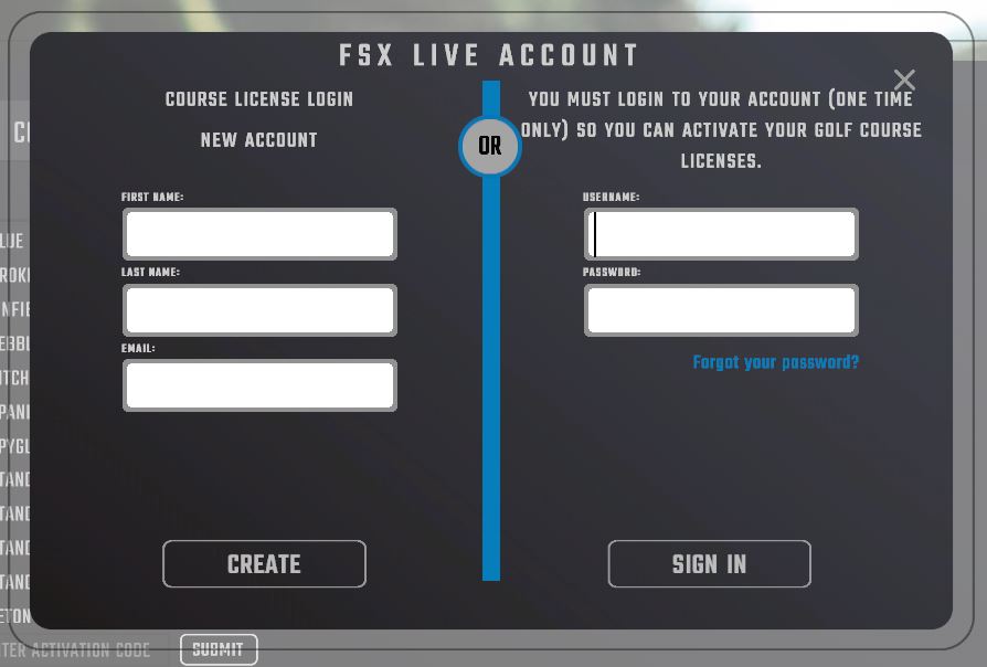 FSX LIVE Sign In Screen 